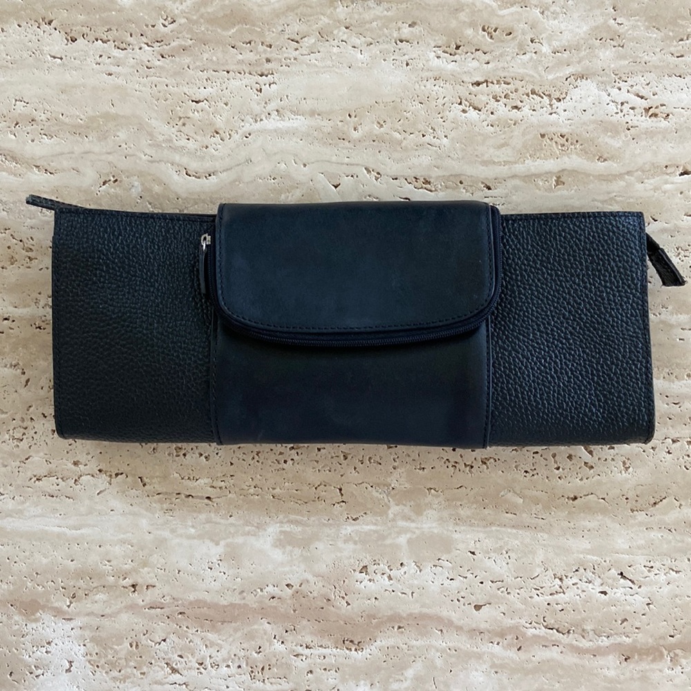 Cleo & Patek Black Leather Clutch, Made in Italy,